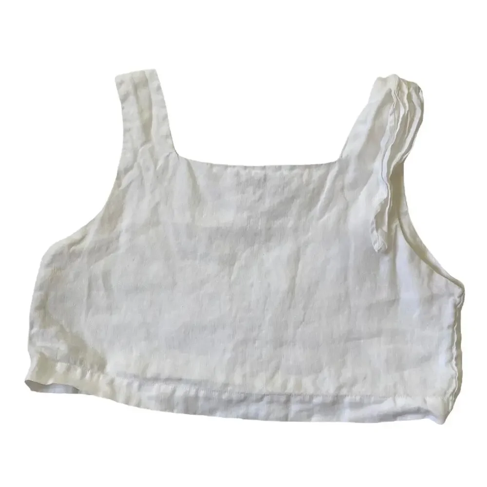 Zara White Linen Crop Top Women Size Large | 13-9 - Picture 2 of 6